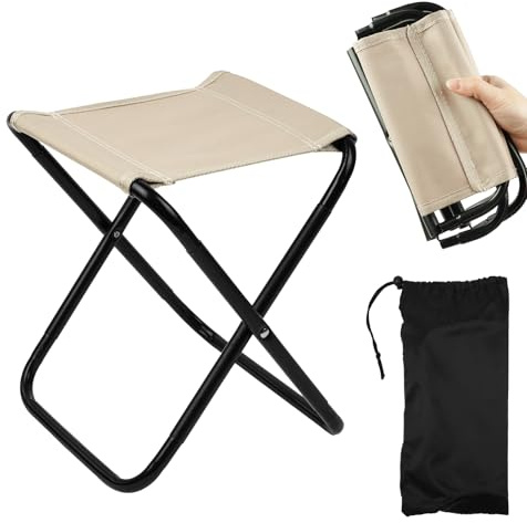 OFFCUP Taburete Plegable Portátil, Pequeño Taburete Plegable para Exterior con Bolsa de Almacenamiento, Mini Silla Plegable Camping para Acampar Senderismo Caza Picnic Viaje (Caqui)