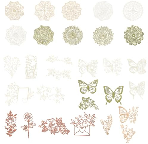 GORGECRAFT 30 Stück 3 Stile Dekoratives Spitzenpapier Vintage Kunst Blumenmuster Rose Schmetterling Rund Boho Hohle Spitzenausschnitte Für Scrapbooking Junk Journal Planer Album Dekor Decoupage Karten