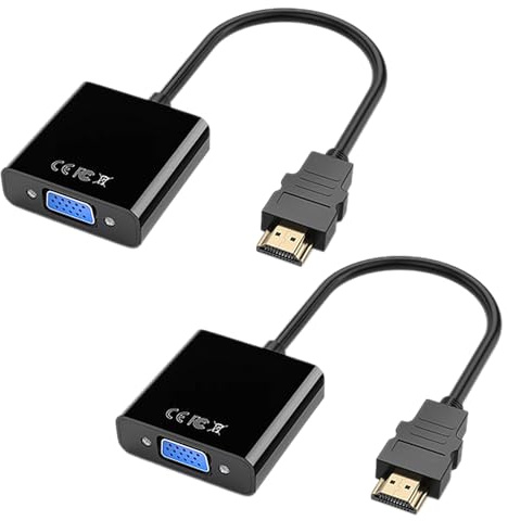 HDMI to VGA 2 Pack, Gold-Plated HDMI to VGA Adapter (Male to Female) for Computer, Desktop, Laptop, PC, Monitor, Projector, HDTV, Chromebook, Raspberry Pi, Roku, Xbox and More - Black