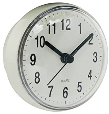 Orologio digitale per bambini, mini orologio da parete con ventosa, per bagno, cucina, bagno, al quarzo, batteria (bianco, 9 x 9 x 5 cm)