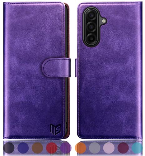 SUANPOT compatible with Samsung Galaxy A17 case with [RFID Blocking][Credit Card Holder],PU Leather Flip Book Protective Cover Women Men for Samsung A17 Phone case Purple