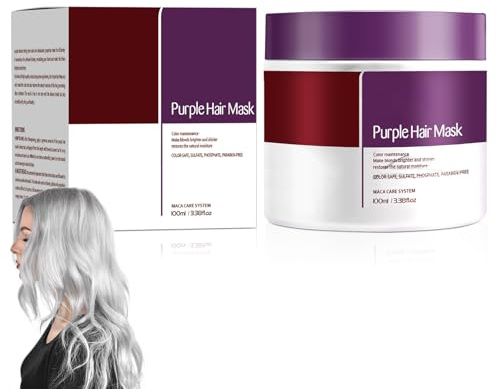 Maca Purple Haarmaske - Maca Essenz Kollagen Hair Mask - Violette Haarmasken für Blondes/Blondiertes/Graues Haar - Haarcreme Neutralisiert Gelbstich & Repariert Haarschäden - Avocadoöl & Sheabutters