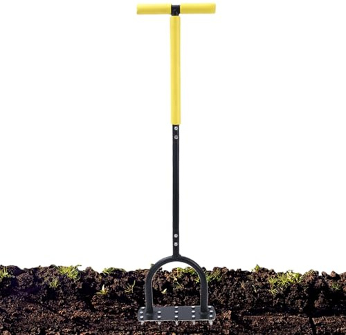 Arieggiatore per Prato | Attrezzo per Arieggiatura del Terreno da Giardino - Design Ergonomico con Manico a T e Piampa Larga per Giardinaggio Agricoltura e Cura del Suolo