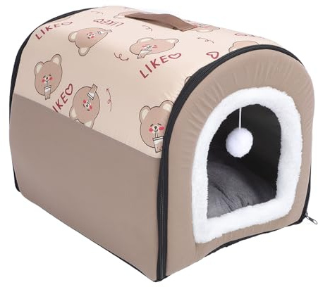 Qcwwy Warm Innenhundhaus, Weicher Flanell Oxford Stoff Warmes Hundehaus mit Abnehmbarem Waschkissen Haustier Schlafbett für Große Hunde Geeignet (L)