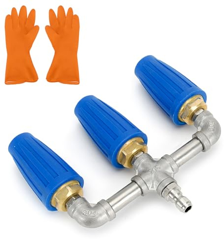 Triple Turbo Nozzle Pressure Washer Tip with Gloves, 360° Rotating Turbo Nozzle with 1/4 Quick Connector, 2.5 Orifice 3-in-1 Turbo Nozzle, 4000 PSI