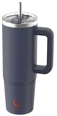 BIGRD 890ml Insulated Coffee Cup Travel Mug Double-Walled Stainless Steel Vacuum Leak-Proof Drinking Cup with Handle and Straw Thermal Tumbler,Twilight