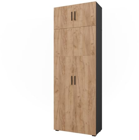 Vicco Mehrzweckschrank Frank, Anthrazit/Goldkraft Eiche, 80 x 223.8 cm | mit Schrankaufsatz, zur übersichtlichen Aufbewahrung von Akten und Ordnern