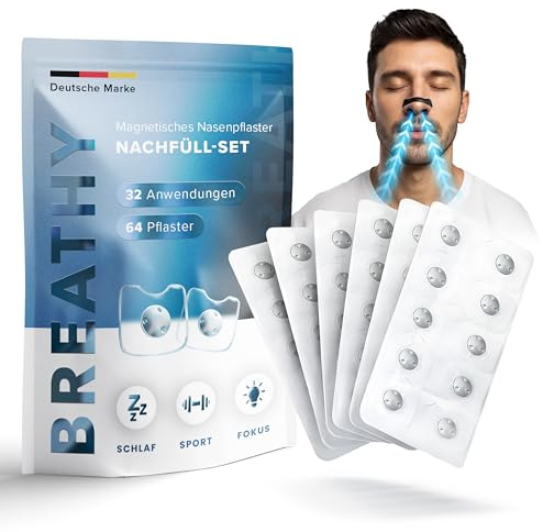 Nasenpflaster Magnet Nachfüllpack (32 Stück) – Magnetische Anti-Schnarch Pflaster – Starker Kleber – Für freies Atmen, besseren Schlaf & mehr Fokus – Refill Pack