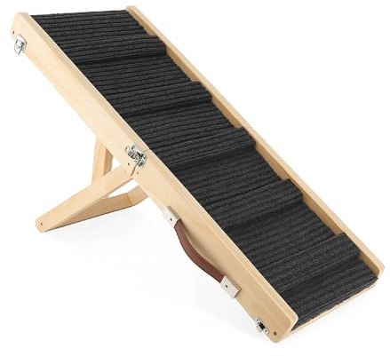 Rampa per Cani Pieghevole Antiscivolo in Legno – Altezza Regolabile fino a 53 cm – Rampa Portatile per Auto, Letto e Divano – Ideale per Cani Anziani e Cuccioli fino a 20 kg