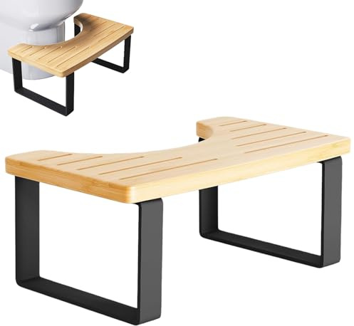 TOATELU Tabouret De Toilette Adulte En Fer Et Bois : 40 × 20 × 17 Cm, Tabouret De Toilette En Bambou Pour Salle De Bain, Construction Stable, Utilisation Confortable