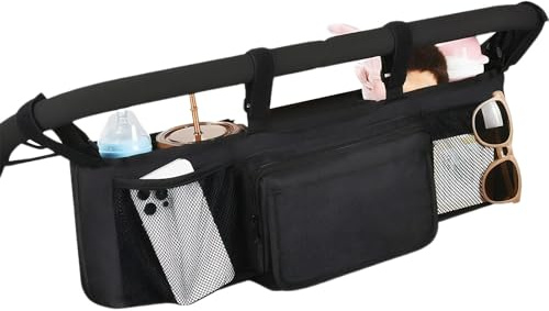 Caddy Organizer für Doppelkinderwagen | leichte Organisation mit 3 Fächern – Organizer für Kinderwagen, für Reisen, Alltag, Eltern, Haus, Outdoor, Camping