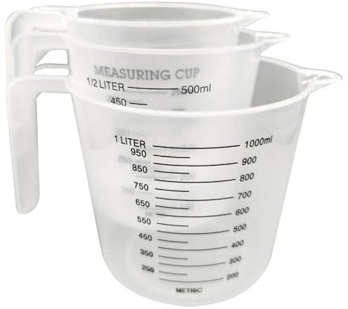 Pichet doseur 3 pièces, pichet à eau en plastique transparent 1L/500 ml/250 ml avec poignée, tasse doseuse facile à lire sans BPA pour la cuisine, la pâtisserie.