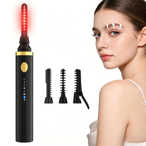 3 in 1 Beheizbar Wimpernzange Elektrisch, Wimpern Curler, VerbrüHungsschutz, 10S Schnelles Aufheizen, 3 Temperaturen, USB C Aufladbar Tragbar Heated Eyelash Curler für Alle Wimpern (Schwarz)