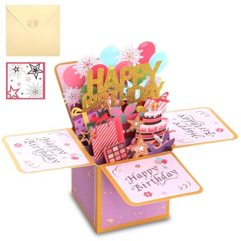 Geburtstagskarte Frau, Popup Karte Geburtstag, Geburtstagskarten Happy Birthday, Explosionsbox Geburtstag, Geburtstagskarte Mama, Explosionsbox, Geburtstagsgeschenke für Kinder Erwachsene