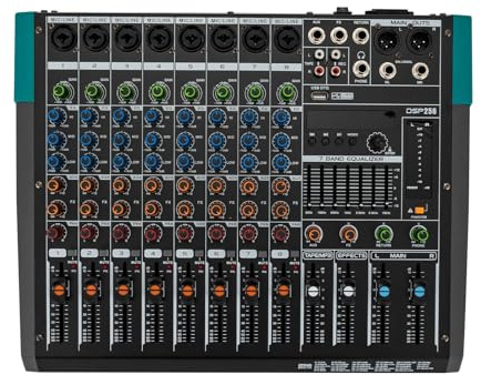 Audio Mixer Mischpult,8-Kanal-Audio-Mischpult,256 Nachhalleffekte,48-V-Phantomspeisung,mit Bluetooth,USB,LCD-Display,KTV-Privaträume, Aufnahmestudios,Schwarz