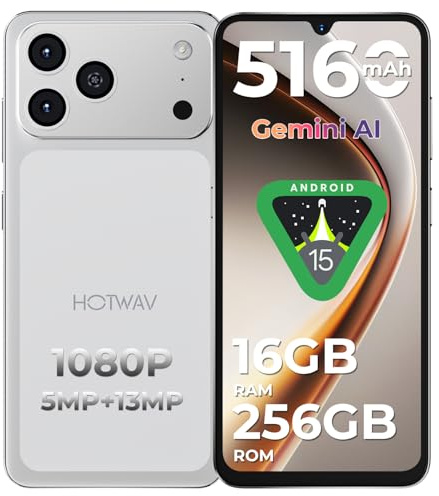 HOTWAV A17 Pro MAX Telefono Movil (2026) 16GB + 256GB 1TB Telefonos Moviles Libres, Batería 5160mAh, 6.75 HD+ Pantalla Android 15 Smartphone, Cámara 13MP+5MP, 4G Dual SIM/WiFi 6/Face ID/GPS