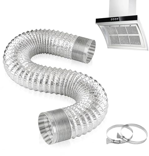 Flexible Aluminum Ducting 5 Inch 5m Silver Air Vent Hose for Kitchen Hood, Extractor Fan, Dryer & Grow Room Ventilation