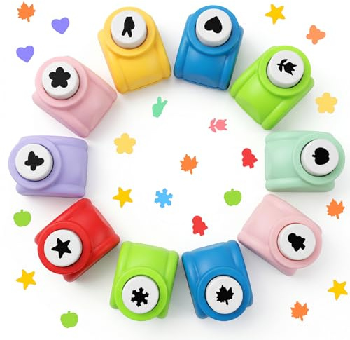Quilax Set di 12 mini punzonatrici per carta, per bricolage, diverse forme, cerchio, stella, cuore, per scrapbooking, biglietti, fai da te, etichette regalo, carta fai da te