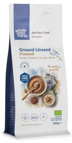 Wholefood Earth Graines de lin moulues bio - 500 g - Crues - Sans OGM - Véganes - Riches en fibres - Source de protéines - Certifiées biologiques