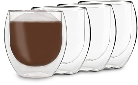 Verres Duos Feelino à double paroi, tasse thermos, pour garder les boissons chaudes ou froides plus longtemps Lot 05 : 4 x 410 ml Jumbo.