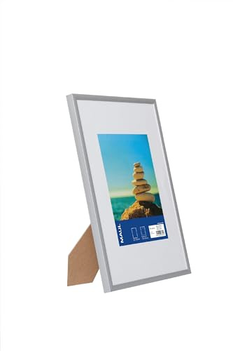 MAUL Marco 21x30 cm MAULdesign | Marco de Fotos de Aluminio para Colgar en Formato Horizontal y Vertical | Elegante Marco Fotos con incrustación paspartú | Ideal para Fotos y Cuadros | Plata