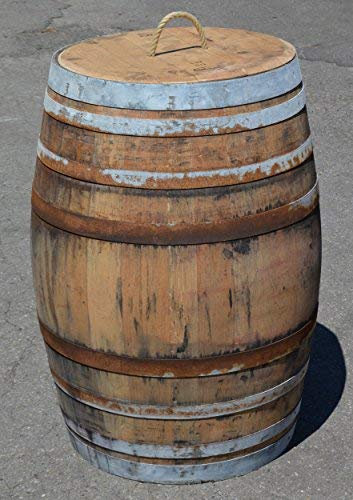 Temesso Barrique de vin en Bois de chêne 225 litres recupérateur comme cisterne - Rustique (huilé avec Couvercle cordelette)