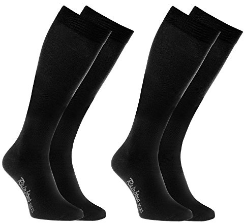 Rainbow Socks - Färgglada knästrumpor i bomull för kvinnor och män, 2x svart, 39-41 EU