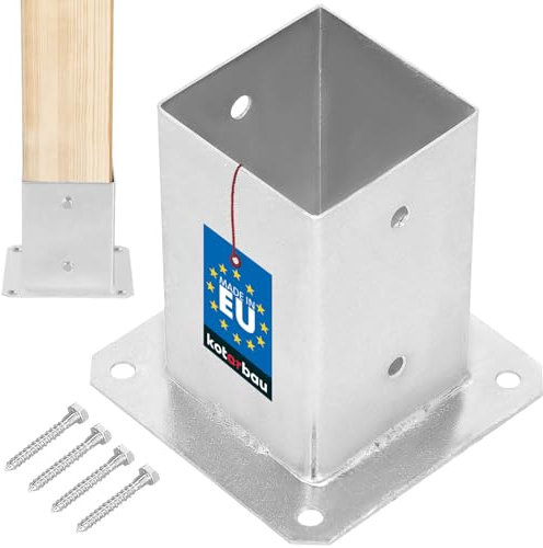 KOTARBAU® Aufschraubhülse 90 x 90 mm Vierkantholzpfosten Pfosten Bodenhülse Zaunträger Hülse Bodenplatte Pfostenträger aufschrauben Anker Feuerverzinkt