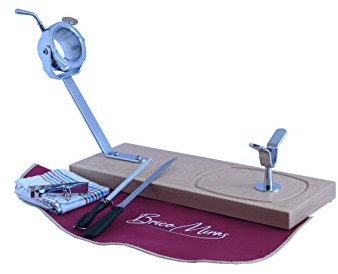 JAMONERO MODELO JABUGO HAYA BASE LARGA (53CM) COLOR NATURAL, REGALO PINZA ARCOS ACERO INOXIDABLE + CUCHILLO + CHAIRA + CUBREJAMÓN + PAÑO, SOPORTE JAMONERO IDEAL BARES Y RESTAURANTES (Natural)