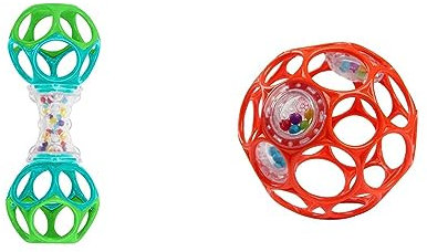 Bright Starts, Oball, Greifling Ball Rassel Spielzeug für unterwegs & Oball Rattle, Rot - Flexibles und leicht Greifbares Design, für Kinder jeden Alters