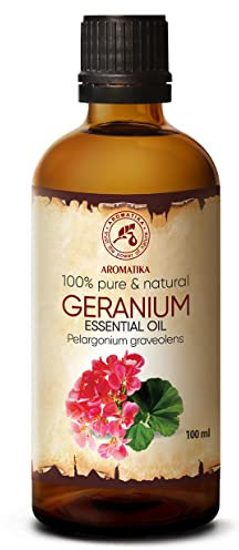 Geranium Ätherisches Öl 100ml - Pelargonium Graveolens - Geraniumöl Bourbon - Reine Ätherische Öle für Haare & Hautpflege - Aromatherapie - Duftlampe - Diffuser - Körperpflege