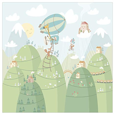 Fototapete Kinder 192 x 192cm Vlies Smart Wald mit Häusern Tieren