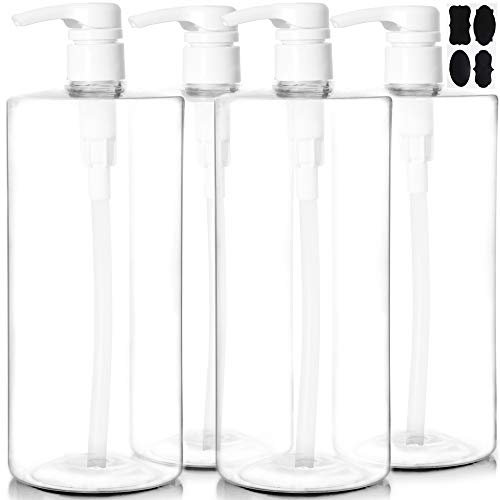Youngever 4er-Set 1L Pumpflaschen für Shampoo, Mehrweg Kunststoff Pumpspender Seifenspender Dispenser Lotionspender Leerflasche für Flüssige Shampoo Lotionen Küche Bad(weiße Pumpe)