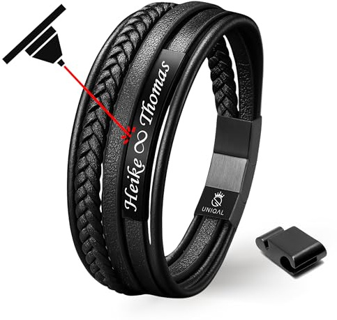UNIQAL | Personaliesiertes Lederarmband mit Gravur SHAPE Herren Damen | Leather Bracelet mens | Magnetverschluss | handgemacht in Germany