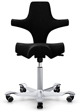 HAG Capisco 8106 Stoff Comfort+ Mikrofaser Bürodrehstuhl - Standard Gasfeder 200 mm - Sitzhöhe 47-65,5 cm - weiche Rollen (Silver, Comfort+ CMF0050 Black)