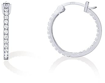 PAVOI 14K Gold Plated 925 Sterling Silver Post Cubic Zirconia Hoop Earrings 30/15mm (20.00, White Gold)