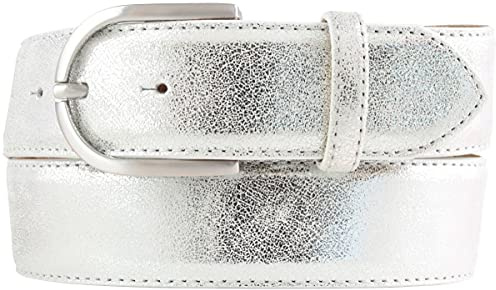 BELTINGER Damen-Gürtel mit Metall-Optik Echt Leder 4 cm | Leder-Gürtel Metallic-Look 40mm glänzend | Metall-Ledergürtel mit runder Gürtelschnalle
