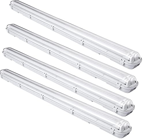 Lospitch 4 Stück LED Feuchtraumleuchte 2X24W Wannenleuchte 150CM Neutralweiß 4000K Leuchtstoff lamp Wasserdicht IP65 Werkstatt Beleuchtung 4080LM T8 LED Röhre für Garage Werkstatt Büro Warenhaus