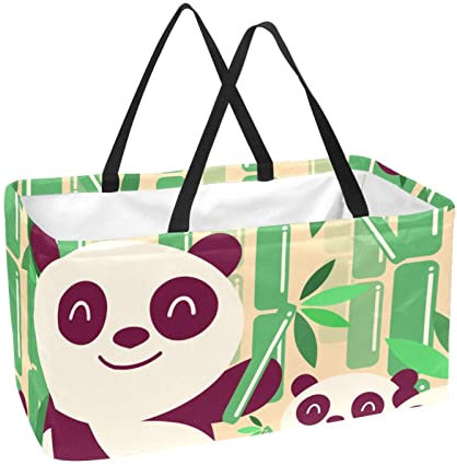 Wiederverwendbarer Einkaufskorb Cartoon-Panda-Bambus Tragbare Faltbare Picknick nkaufstüten Wäschekorb Einkaufstasche