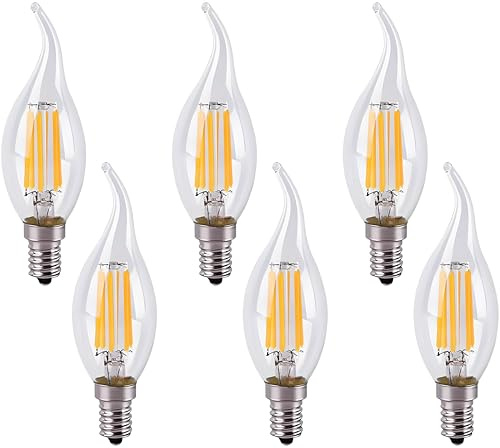 Jiotouhu 6er Pack E14 Kerze LED Lampe für Kronleuchter, E14 Glühfaden Retrofit Classic, 6W 600 Lumen ersetzt 60 Watt, 2700K Warmweiß, Filament Fadenlampe, Glas, dimmbar