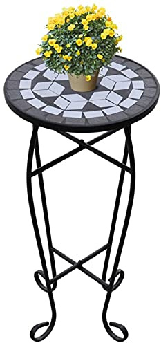 Festnight Mosaik Beistelltisch Gartentisch Rund Tisch Bistrotisch Blumenständer Balkontisch Rund Mosaiktisch Outdoor Balkontisch Mosaik Balkontisch Klein Schwarz