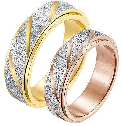 Mesnt Ringe Frauen Gold, Regenbogen Drehring matt 6mm | Damen 65 (20.7) & Herren 67 (21.3)
