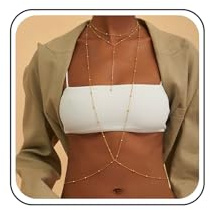 TseenYi Boho Perlen Körperkette Gold Brust Körperkette Kleine Perle BH Körper Halskette Sommer Bauch Taille Kette Bikini Drahtgeschirr Körperschmuck für Frauen und Mädchen