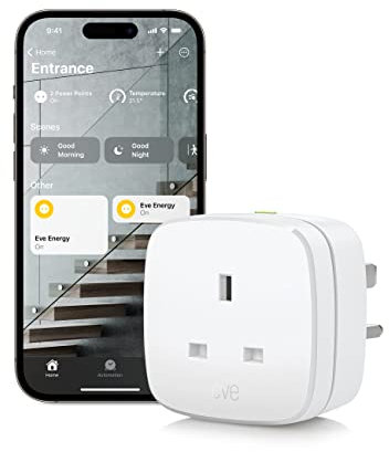 Eve Energy (Matter) UK-Smart Plug, Control and Automate Lights/Appliances, Secure and Private, Easy Setup, Future-Proof with Matter and Thread, Works with Apple HomeKit, Alexa, Google Home,SmartThings
