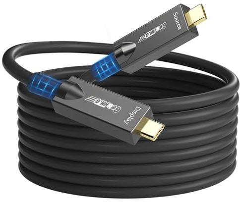 Full-Featured USB C Glasfaserkabel 10M, 10Gbps, 4K@60Hz Video, PD 60W | DP 1.4, Aktives Optisches USB 3.2 Videokabel mit Deutschem SiliconLine Chip, für Videokonferenzen/4K Logitech Kameras/VR