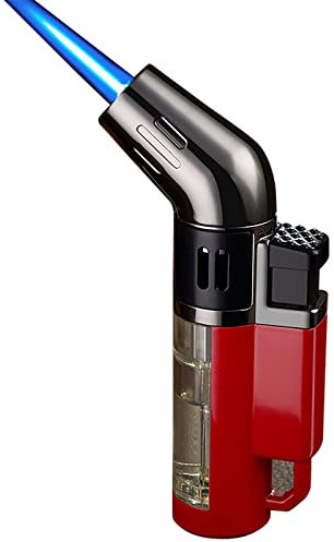 Torch Lighters Windproof Lighter with Visible Window,（Butane Not Included）Windproof Refillable Lighter,Adjustable Jet Flame,Used for Barbecue Kitchen Fireplace Candles,Red
