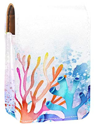 Lipgloss-Halter, Lippenstift-Etui, tragbare Mini-Lippenstift-Aufbewahrungsbox, Reise-Lippenstift-Organizer-Etui, mit Spiegel für Frauen, Aquarell, bunte Koralle, Mehrfarbig, 9.5x2x7 cm/3.7x0.8x2.7 in