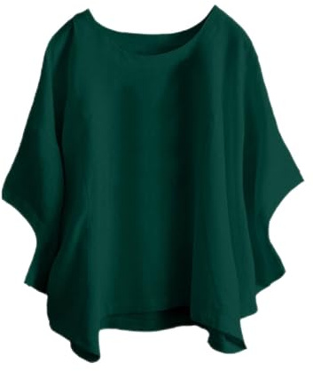 Tunique Femme Col Rond Coton et Lin Fluide Manches 3/4 Blouse Femme Chic et Élégant Été Blouse Femme Pas Cher Marque de Travail Cintré Sport Vetement Femme Cadeau pour Femme Vert foncé XXL
