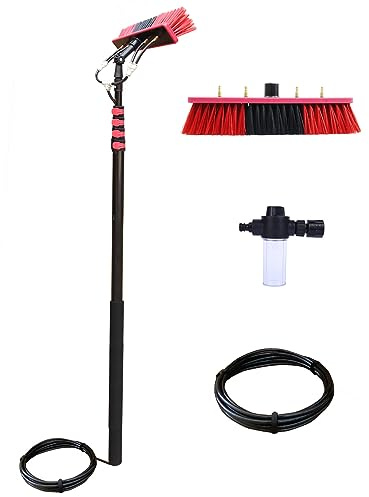 Waschbürste mit Teleskopstiel 3.6-6M ausziehbar zur Reinigung von Solaranlage Terrassendach Fensterreinigung Photovoltaik Wintergarten Reinigungsset PV Anlage Reinigung (35cm Brush Head,4.6M)
