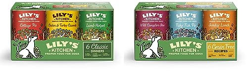 Lily's Kitchen Natural Adult Wet Dog Food Tins Classic Dinners Variety Pack 6 x 400g & Natural Adult Wet Dog Food Tins Grain-Free Recipe Variety Pack 6 x 400g